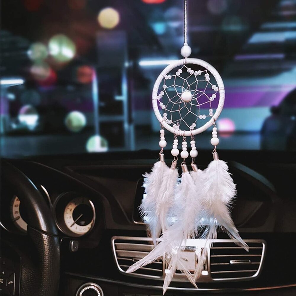 Feather Dream Catcher Pendant, Small Car Charm for Wall & Bedroom Hanging Decora - Picture 1 of 4